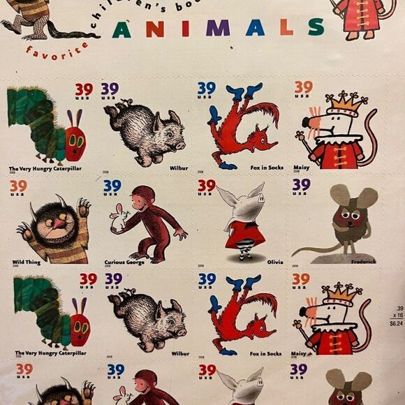 NEW Vintage 16 Collectable Stamps Picture Book Animals Full Pane Curious George - Picture 7 of 9